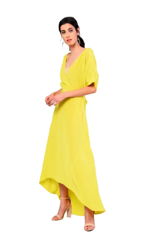 Glamorous Lime V- Neck Wrap Midi Dress sold by Glamorous