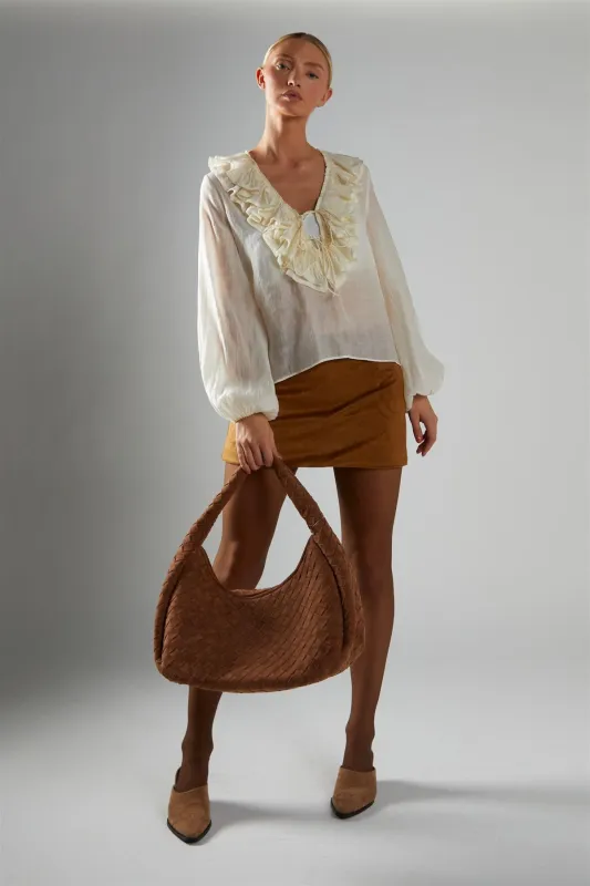 Cream Ruffle-Neck Blouse sold by Glamorous