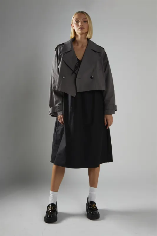 Charcoal Cropped Trench-Coat sold by Glamorous