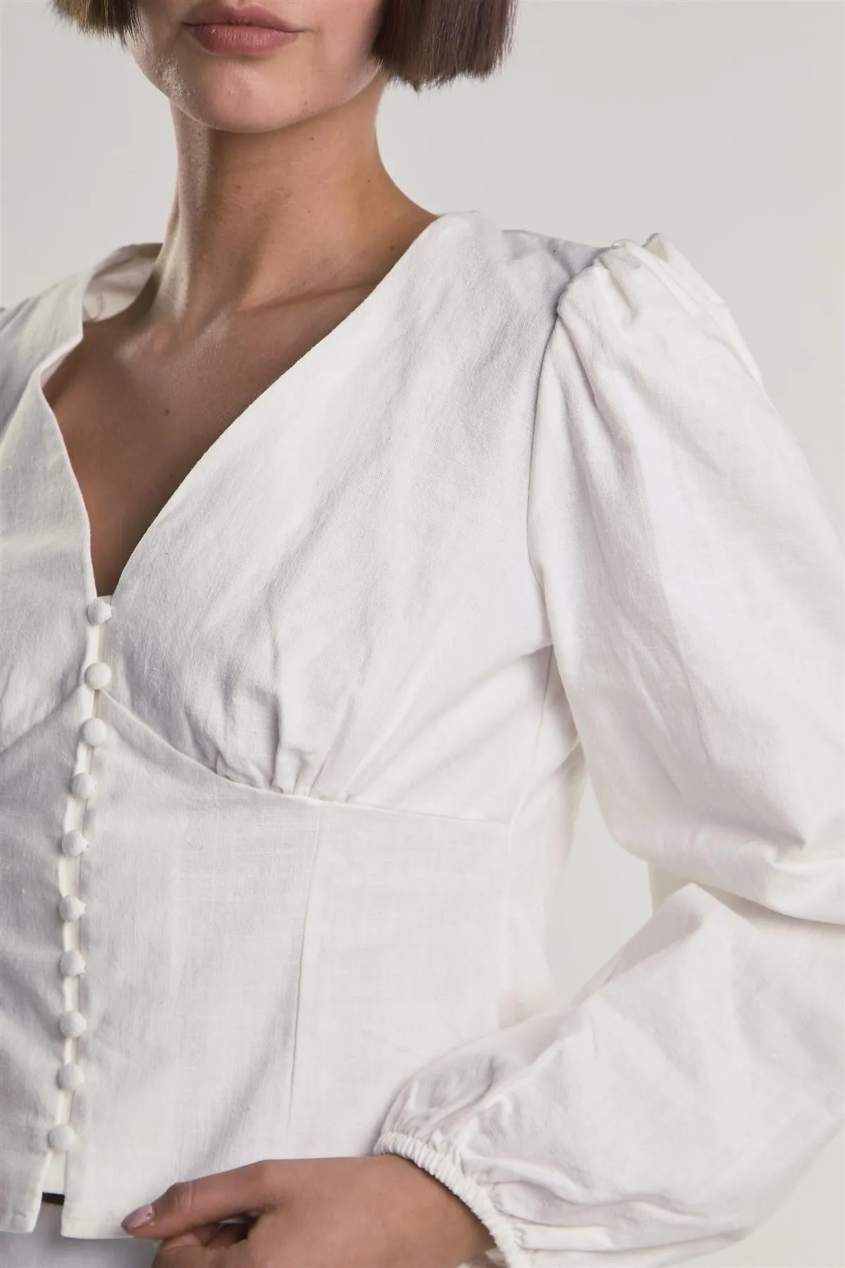 Long Sleeve Button Front V-Neck Blouse sold by Glamorous product image thumbnail 4