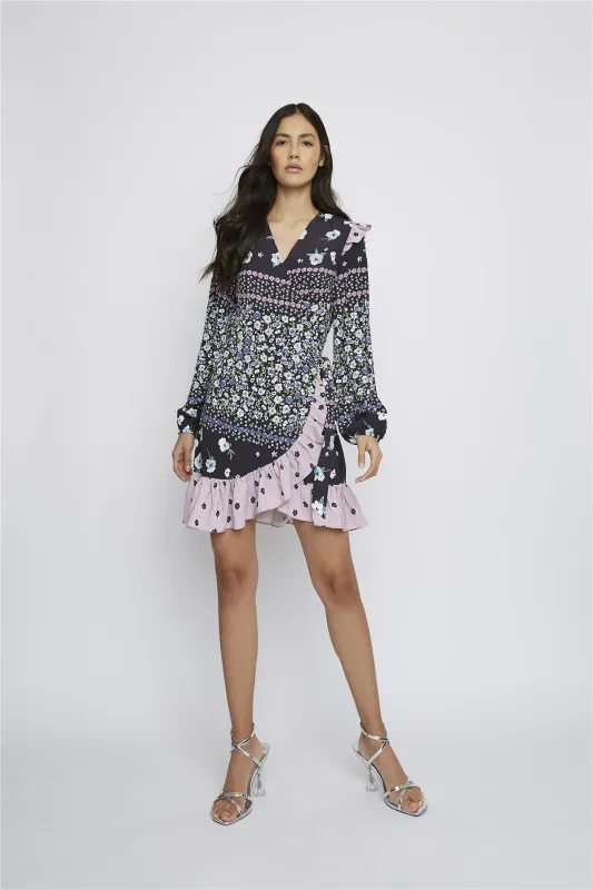 Black-Pink-Multi-Flower Multi-Ruffle-Layers Mini-Dresses sold by Glamorous