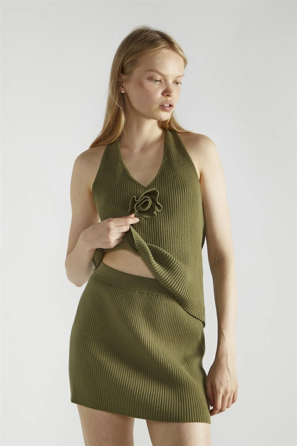 Khaki Ribbed Mini-Skirt sold by Glamorous product image thumbnail 3