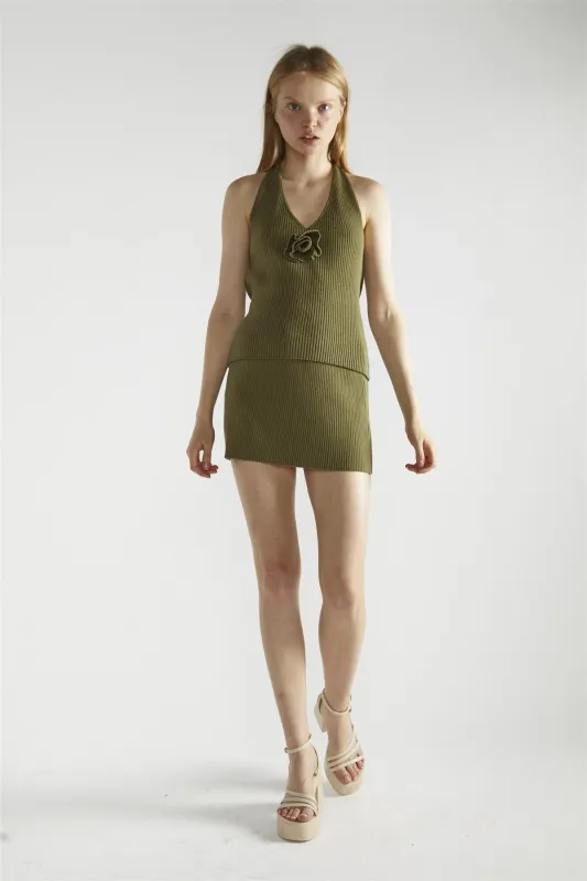 Khaki Ribbed Mini-Skirt made by Glamorous