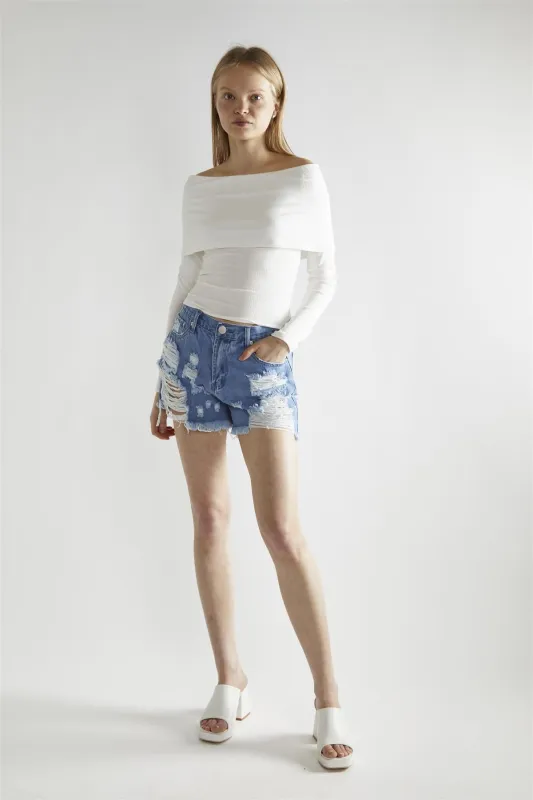 White-Rib Bardot Long-Sleeve Top made by Glamorous