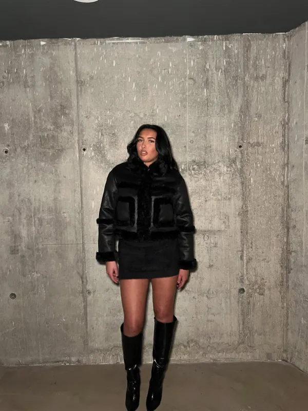 Black Fur-Trim Cropped-Jacket sold by Glamorous
