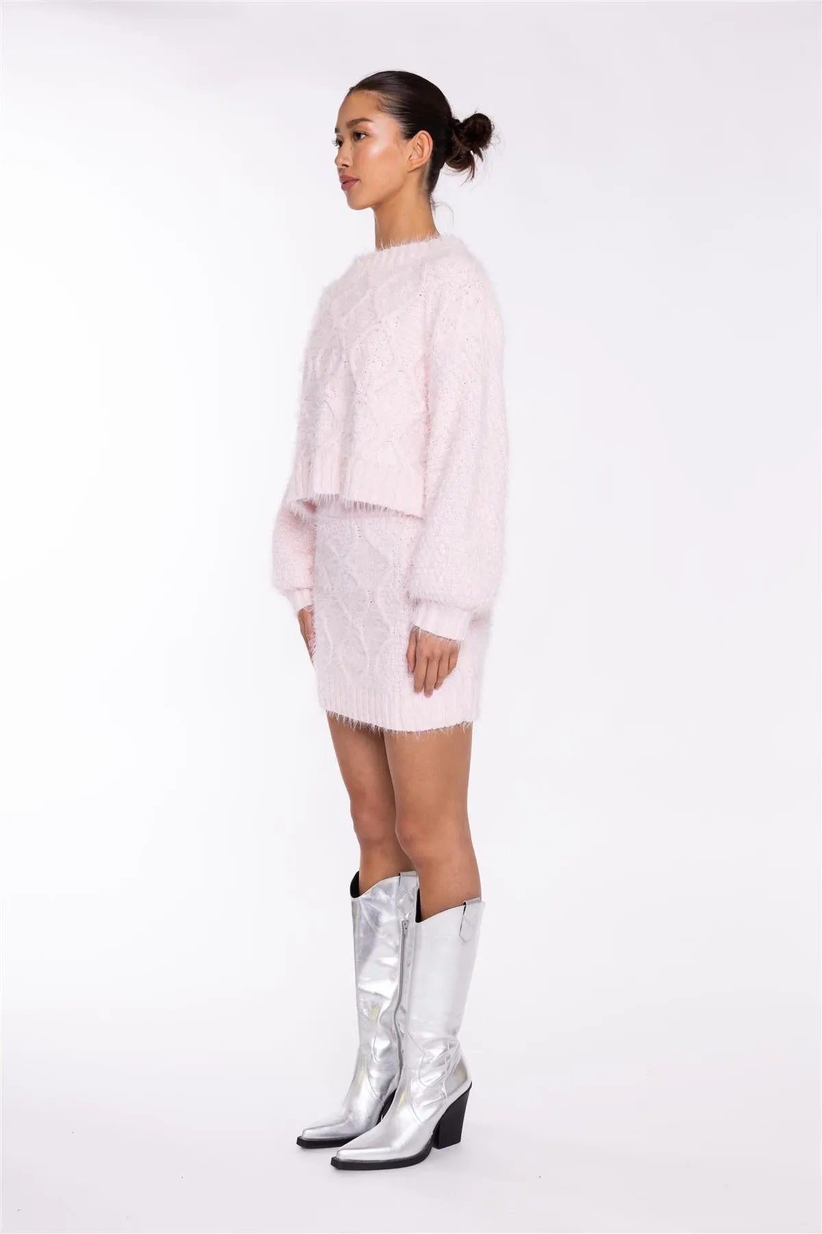 Icy-Pink Cable-Knit Mini-Skirt sold by Glamorous product image thumbnail 4