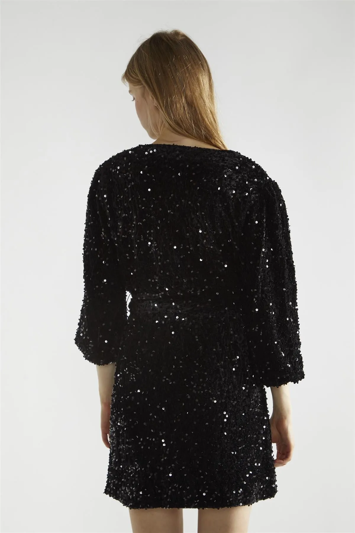 Black Velvet-Sequin Wrap Mini-Dress sold by Glamorous product image thumbnail 2