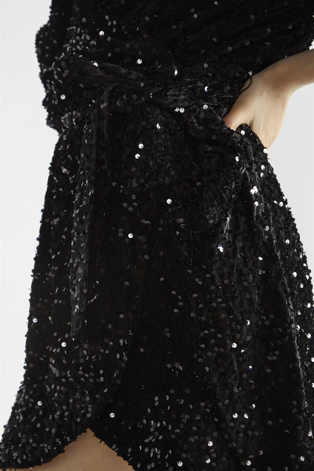 Black Velvet-Sequin Wrap Mini-Dress sold by Glamorous product image thumbnail 4
