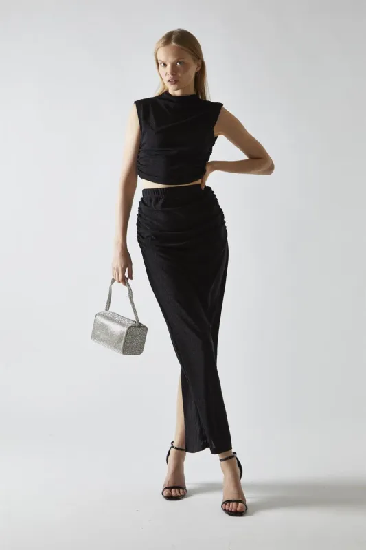 Black-Glitter High-neck Crop-Top sold by Glamorous