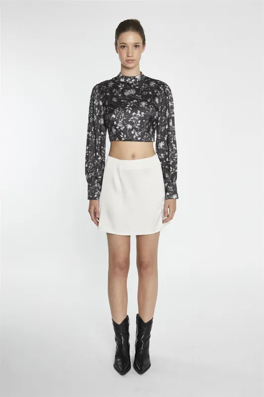 Brown Floral Tie-Back High-Neck Crop Top made by Glamorous