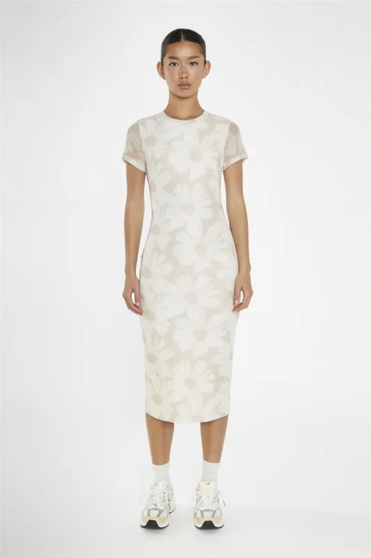 Stone-Sunflower Mesh Bodycon Midi-Dress sold by Glamorous