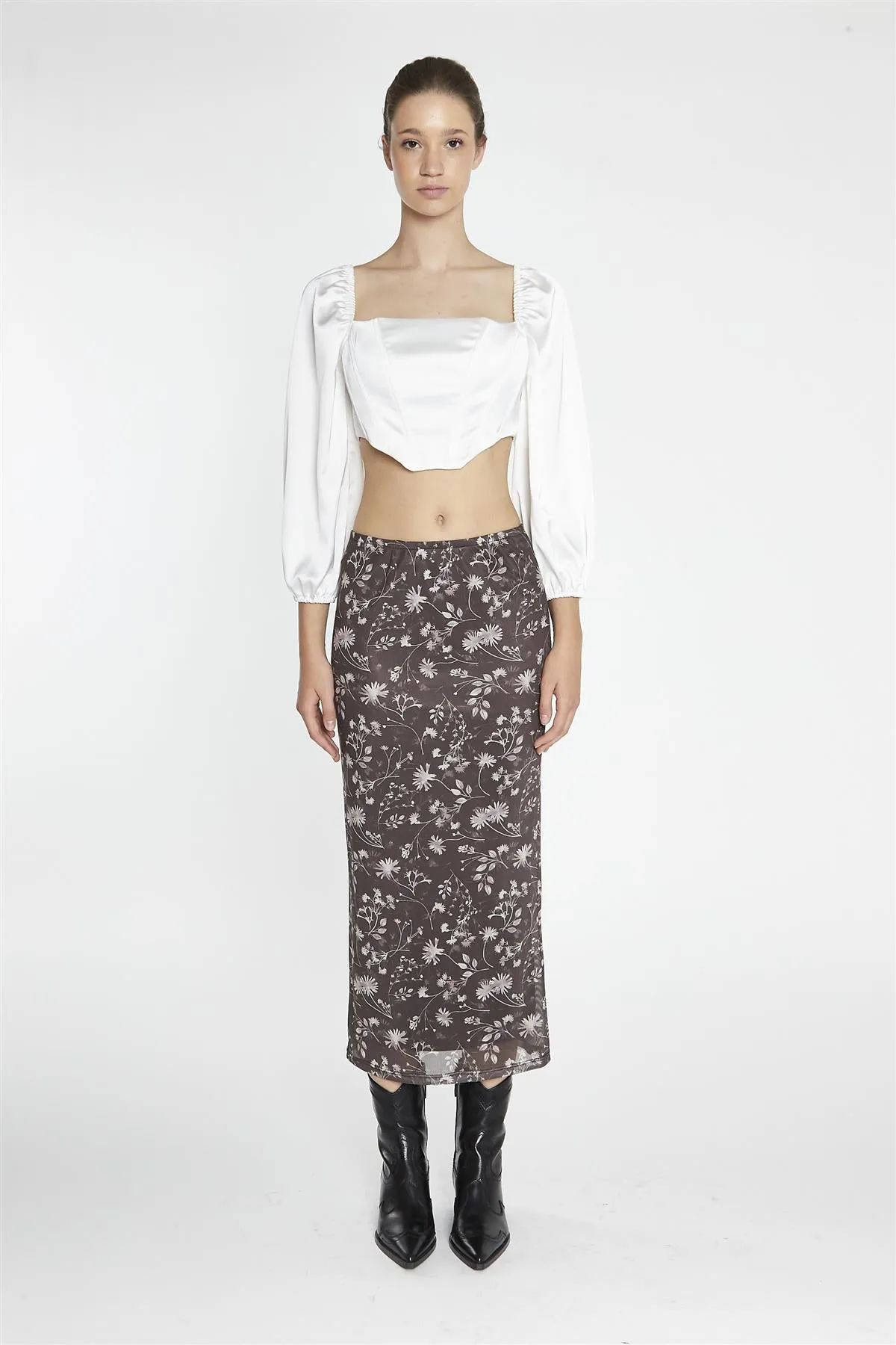 White-Satin Corset Crop-Top sold by Glamorous
