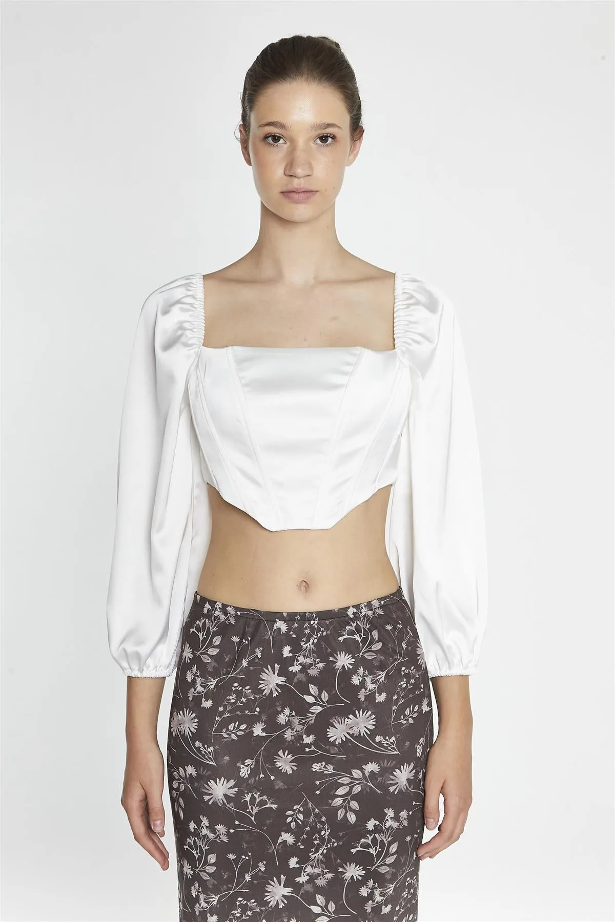 White-Satin Corset Crop-Top sold by Glamorous product image thumbnail 3
