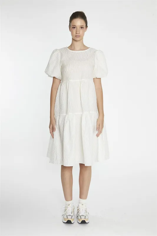 Cream Textured-Brocade Tiered Midi-Dress sold by Glamorous