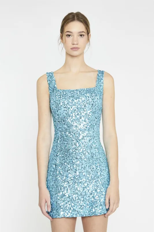 Aquamarine-Sequin Square-Neck Mini-Dress sold by Glamorous