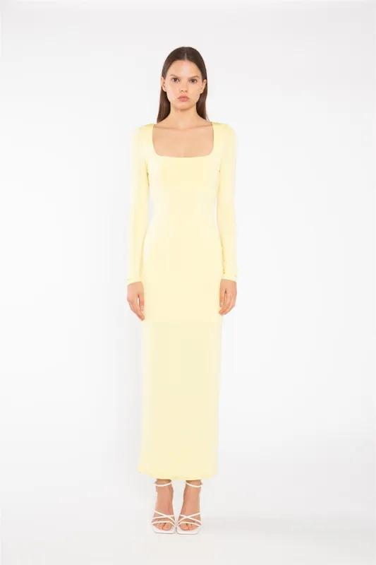 Lemon-Yellow Square-neck Maxi-Dress made by Glamorous