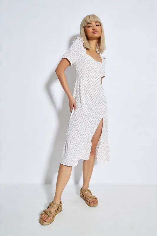 White Pink Cluster Side Split Midi Dress sold by Glamorous