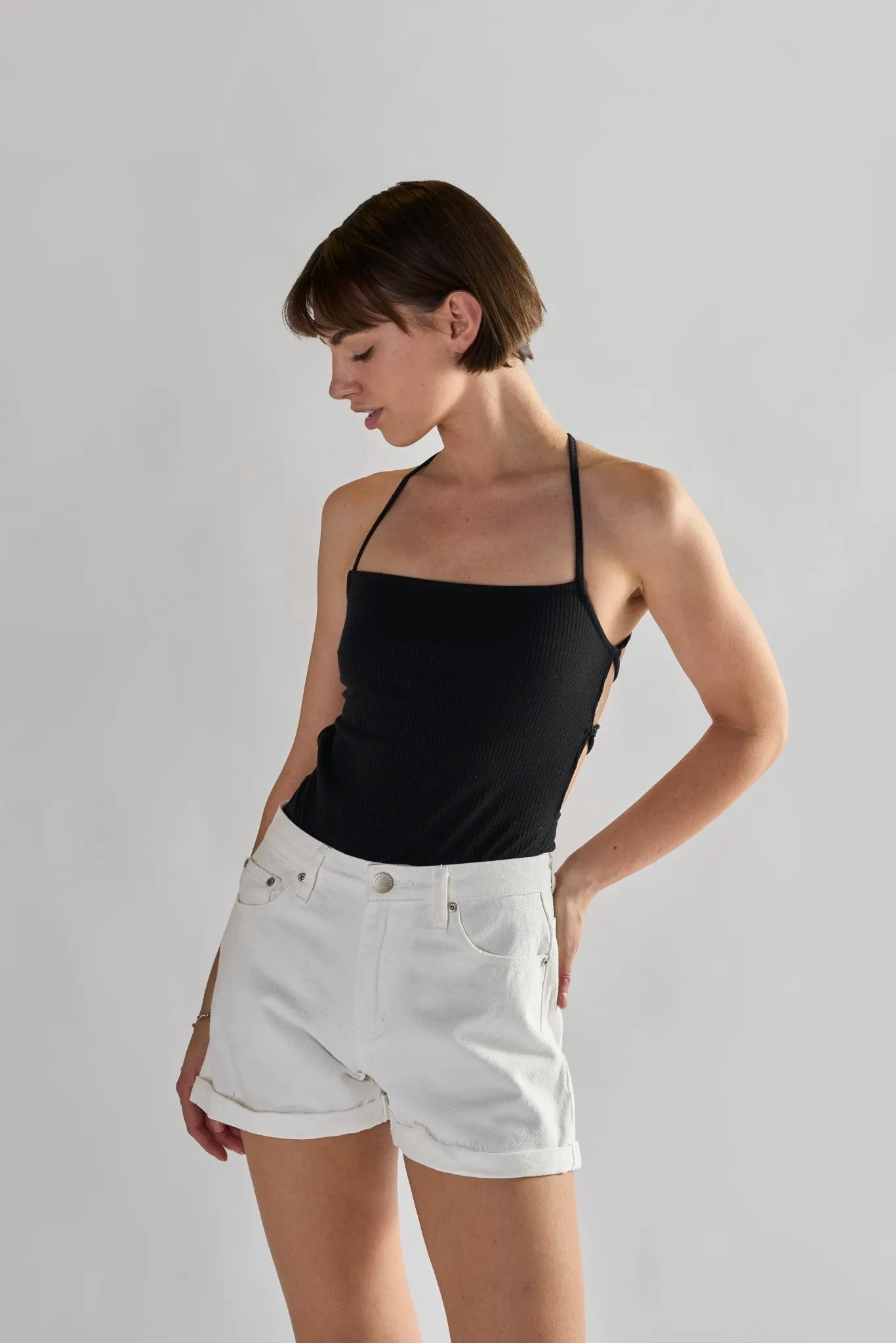 White Turn-Up Denim-Shorts sold by Glamorous product image thumbnail 3