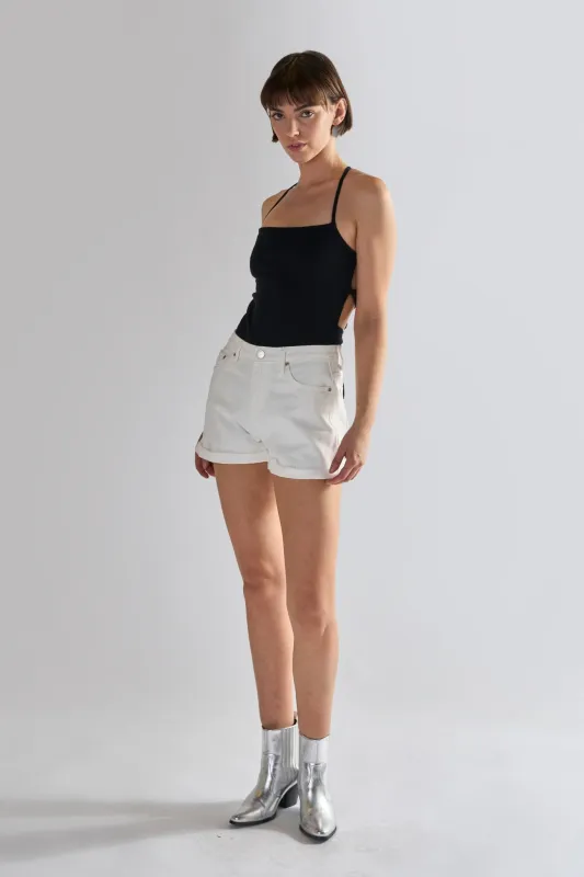 White Turn-Up Denim-Shorts sold by Glamorous