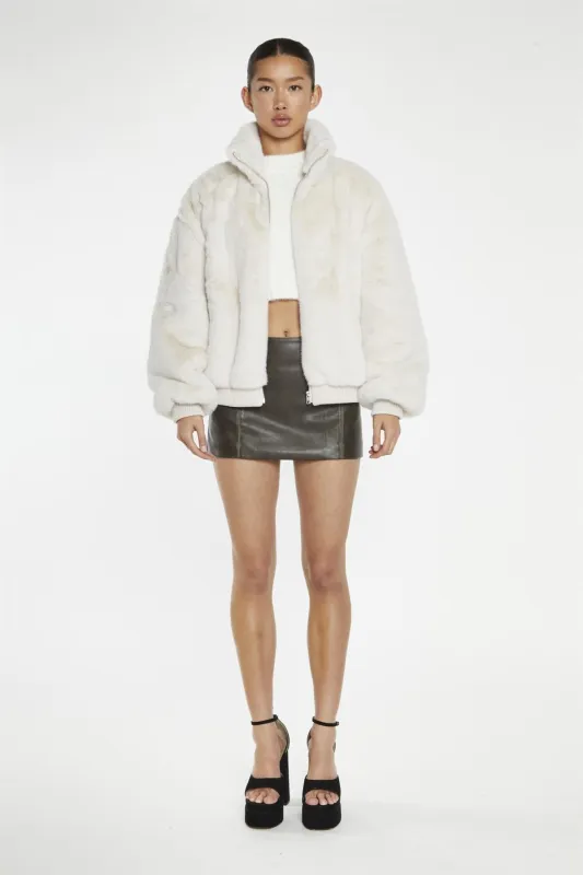 Cream Faux-Fur Bomber-Jacket sold by Glamorous