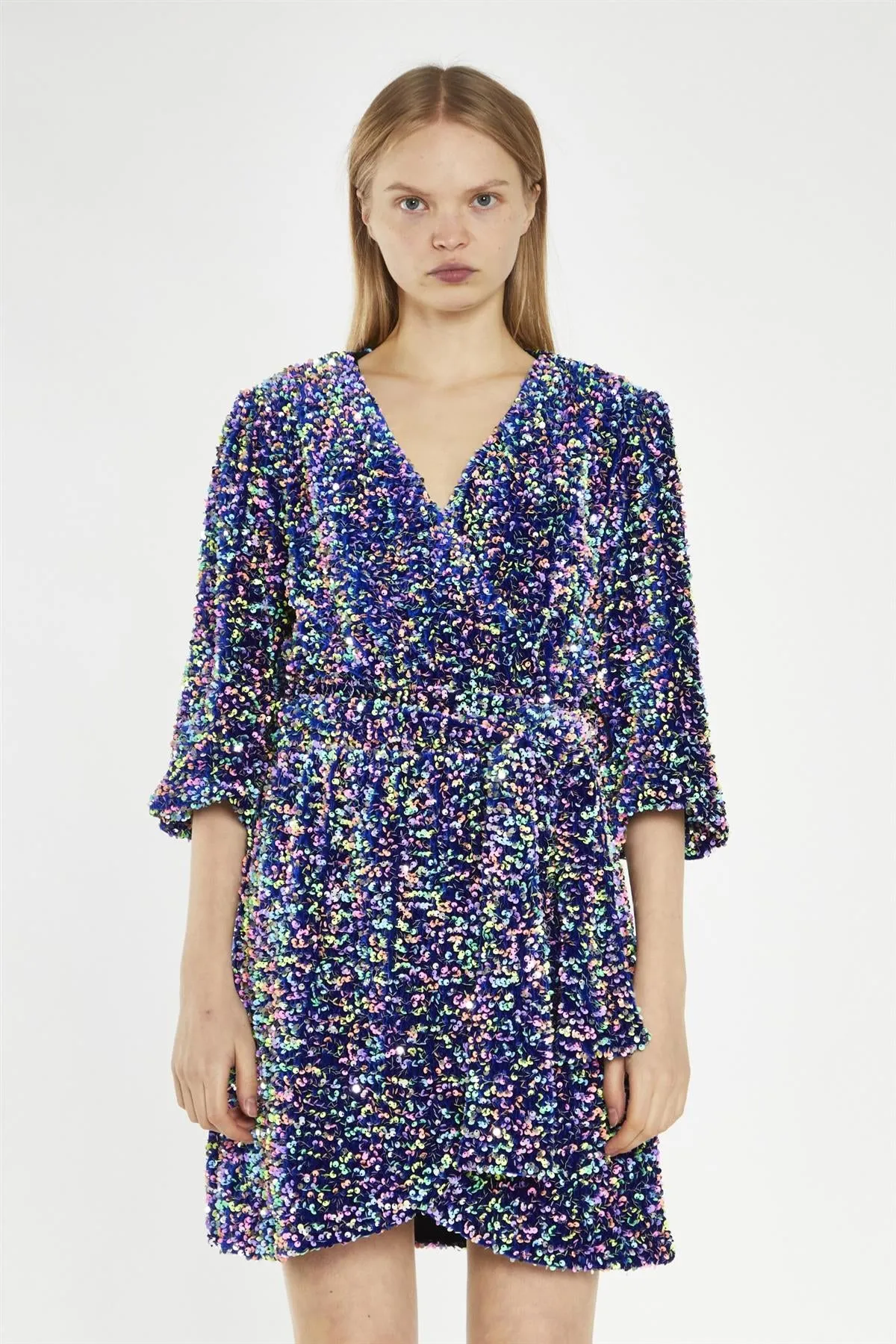 Navy Multi-Sequin Wrap Mini-Dress sold by Glamorous product image thumbnail 3