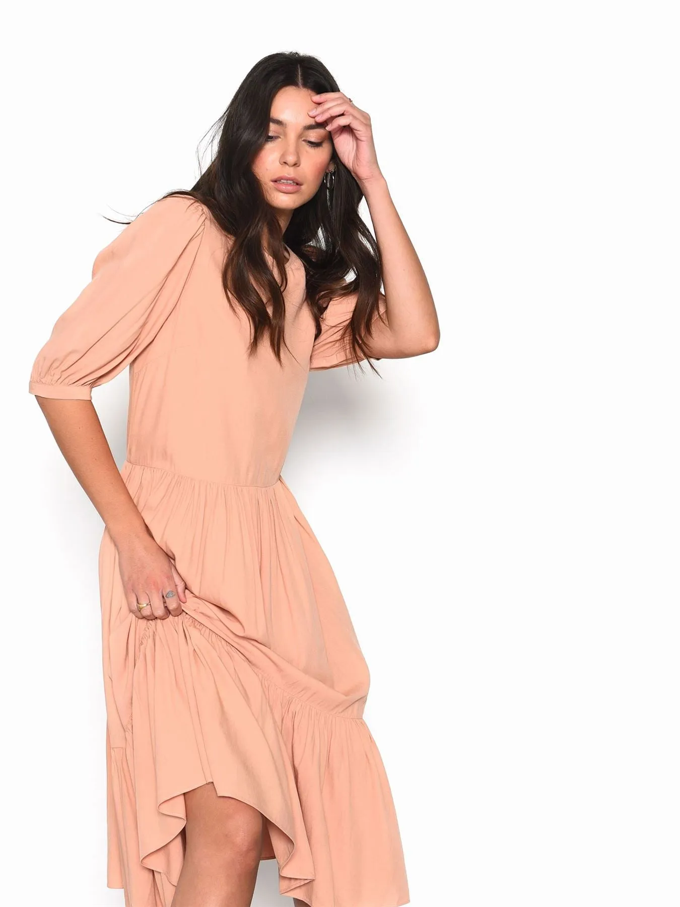 Peach Long Sleeve Puff Midi Dress sold by Glamorous product image thumbnail 3