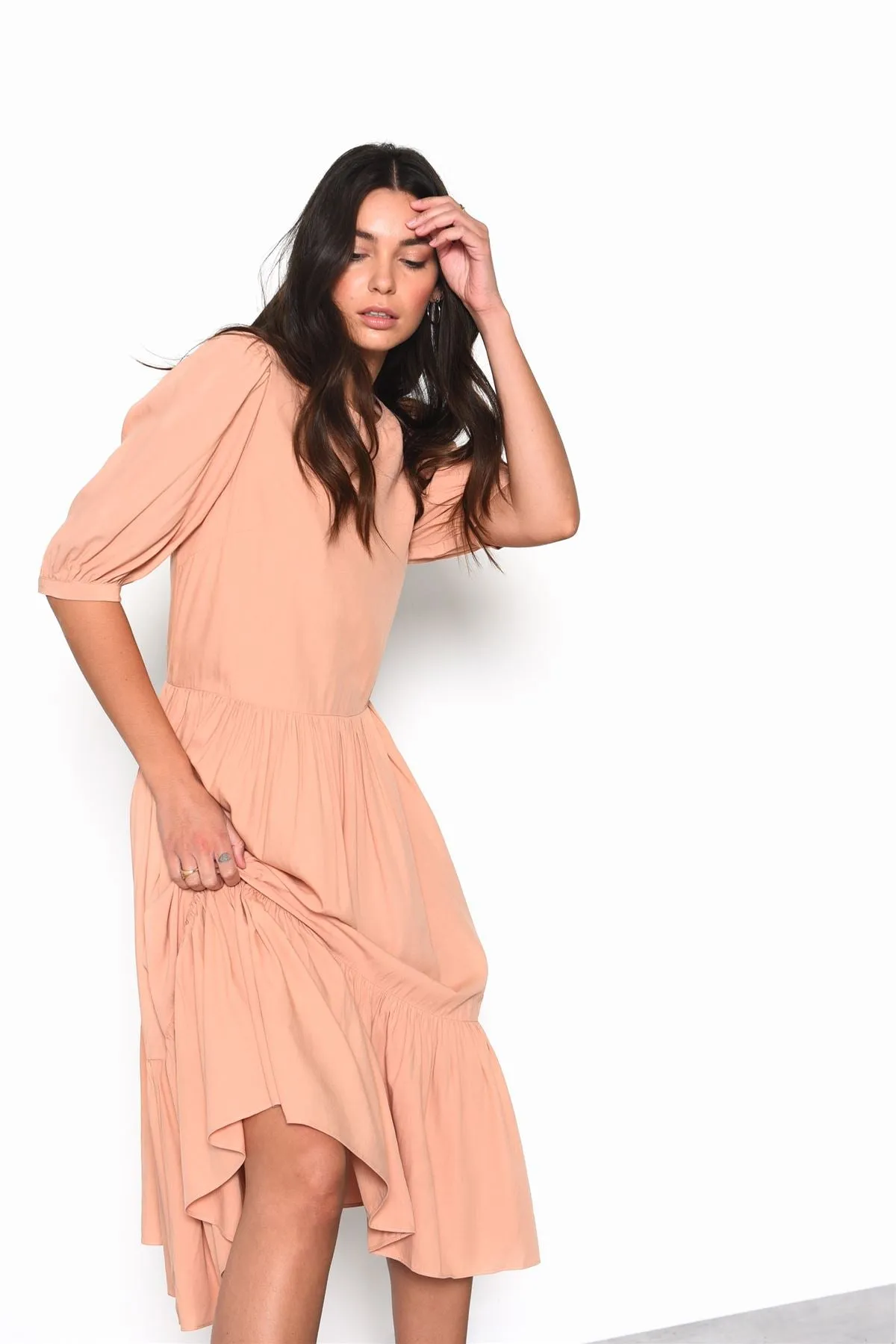 Peach Long Sleeve Puff Midi Dress sold by Glamorous product image thumbnail 4