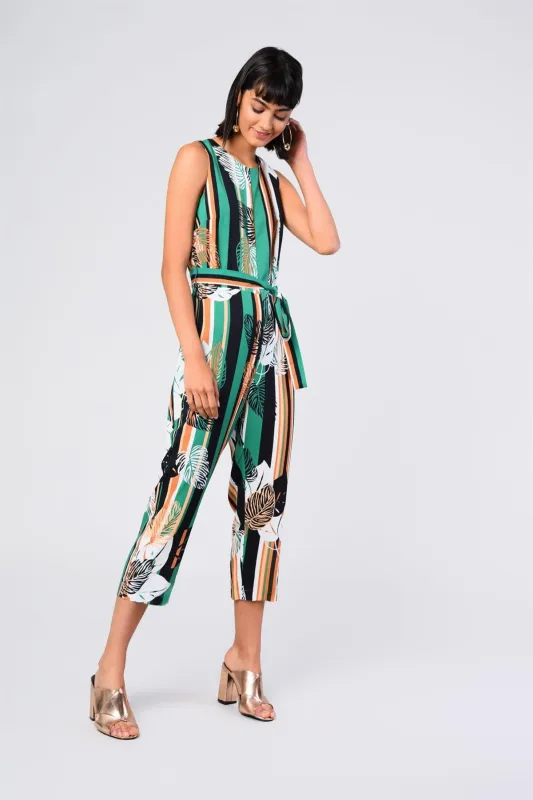 Green-Stripe Leaf Belted Jumpsuit made by Glamorous