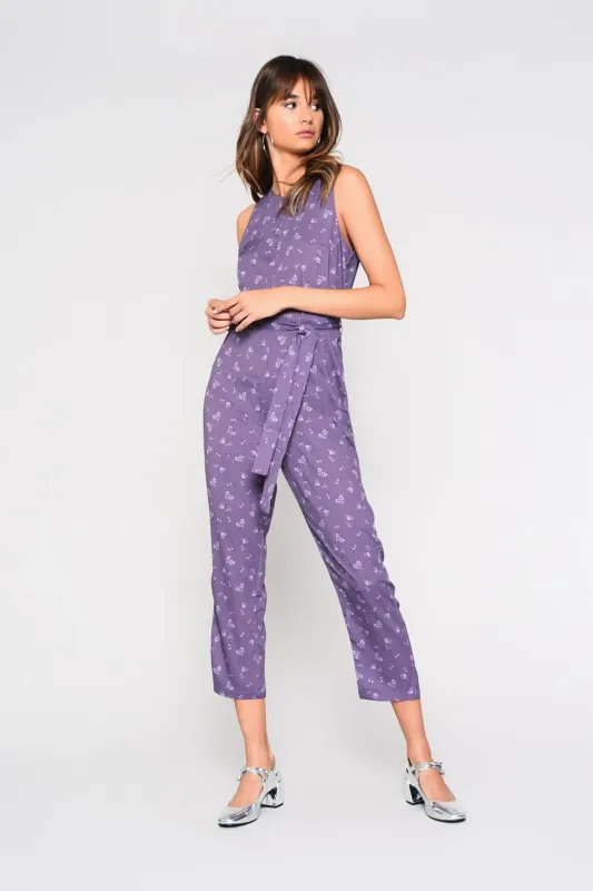 Dusty-Purple Floral Belted Jumpsuit made by Glamorous