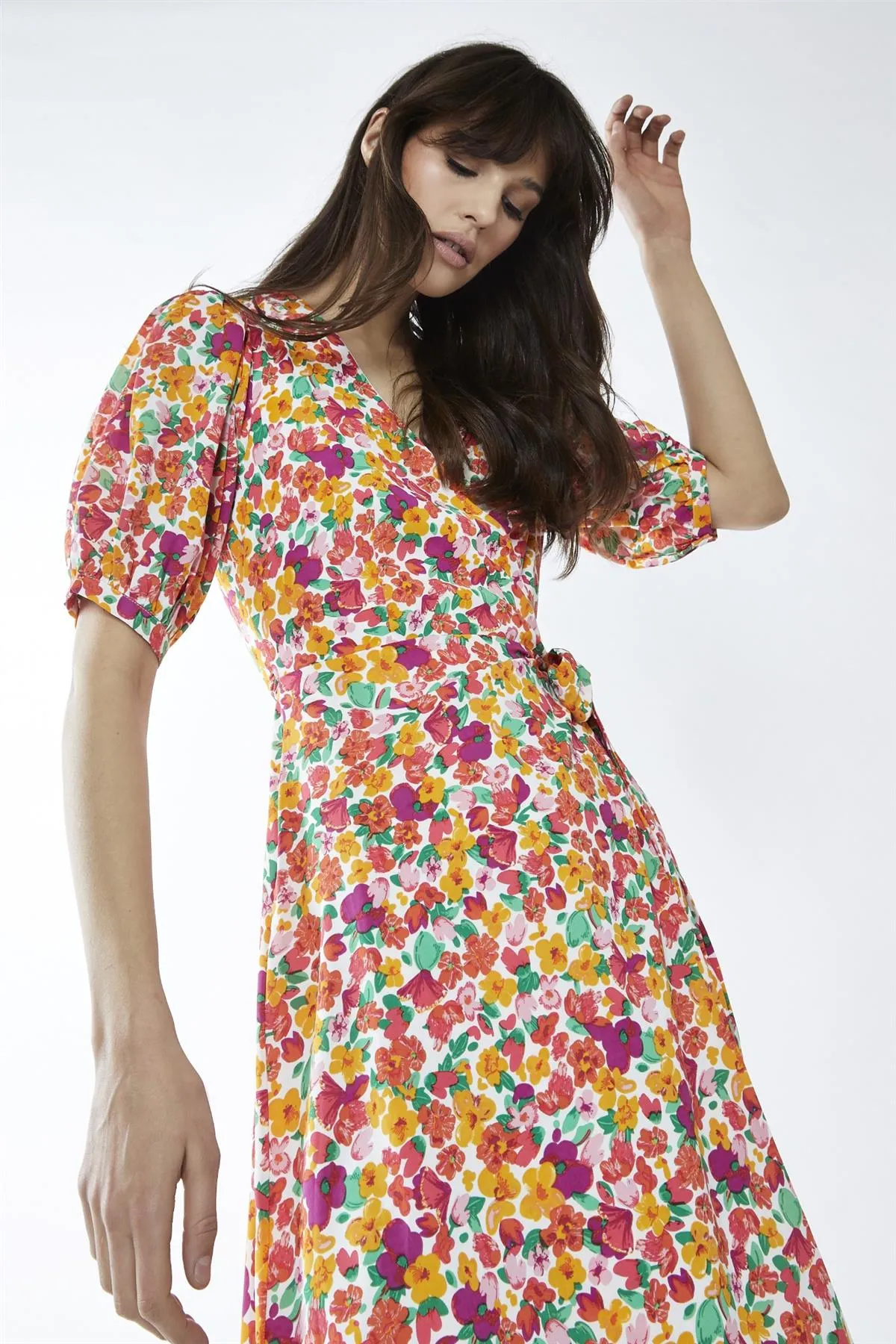 Bright-Floral Wrap Midi-Dress sold by Glamorous product image thumbnail 4