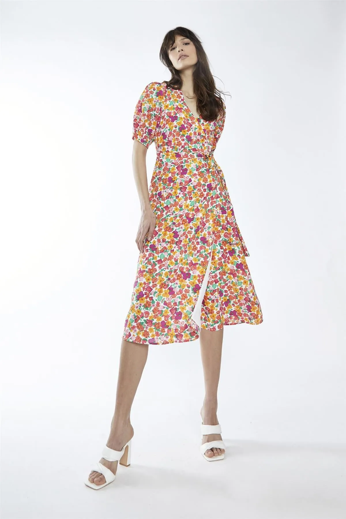Bright-Floral Wrap Midi-Dress sold by Glamorous product image thumbnail 3