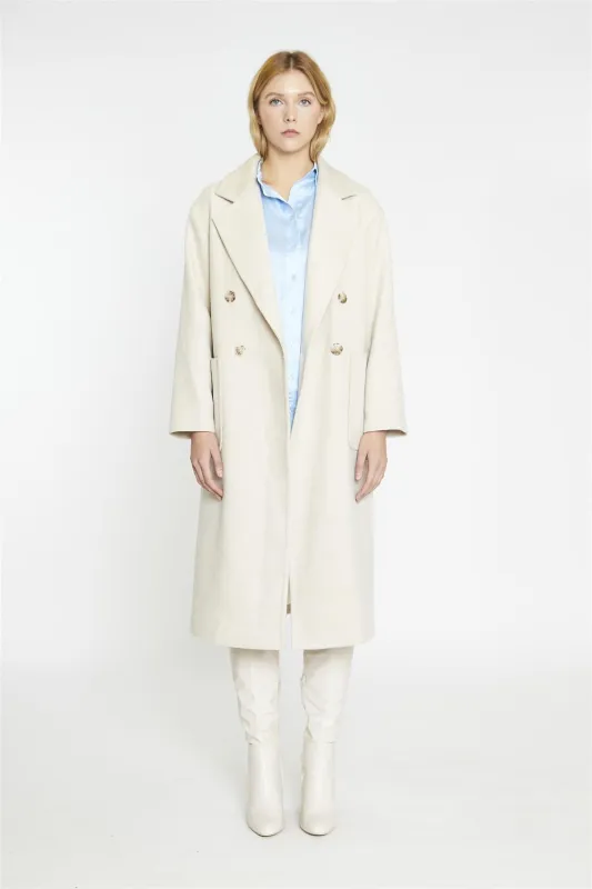 Ecru Double Breasted Longline-Coat made by Glamorous