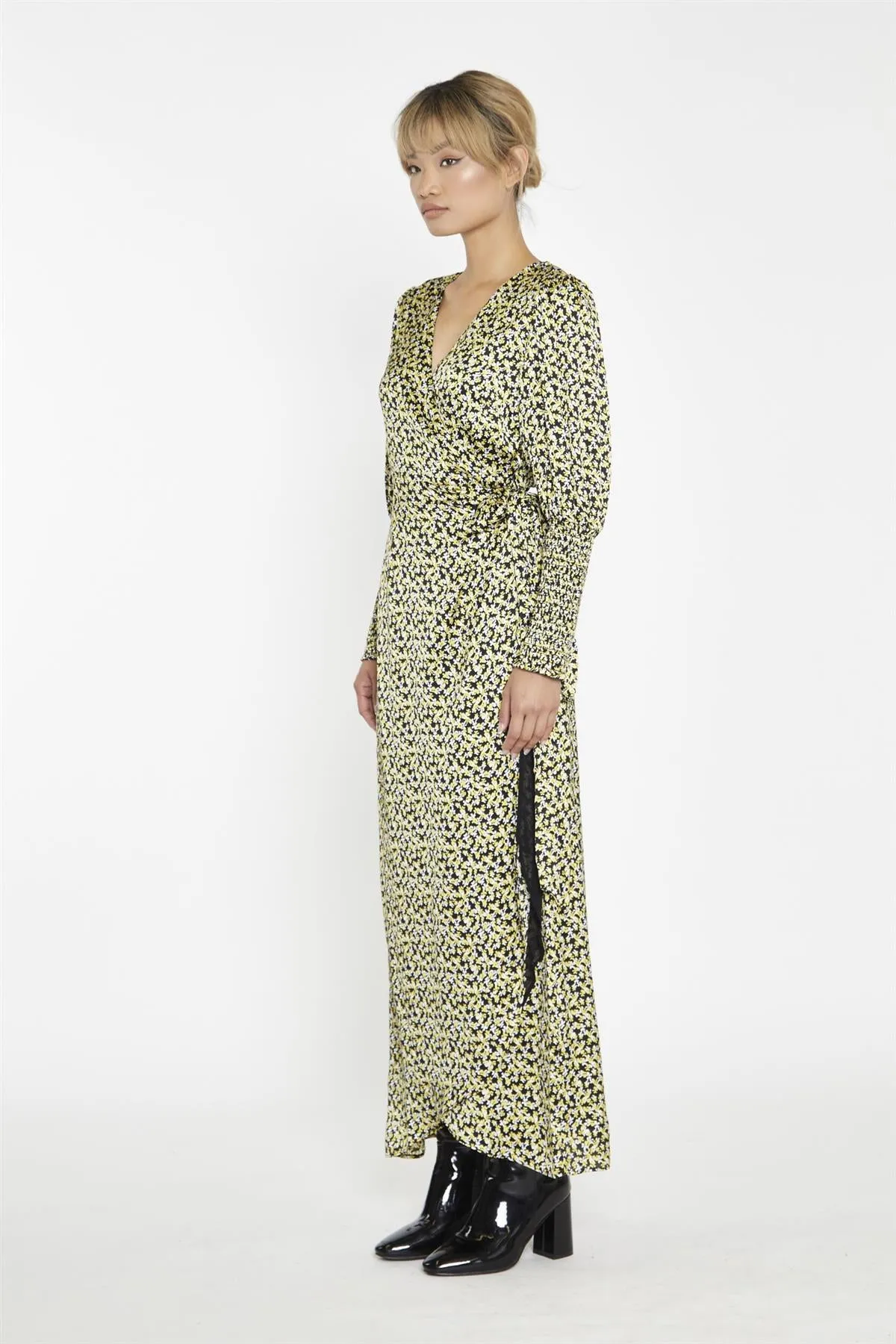 Yellow Splodgy-Floral Wrap Maxi-Dress sold by Glamorous product image thumbnail 4