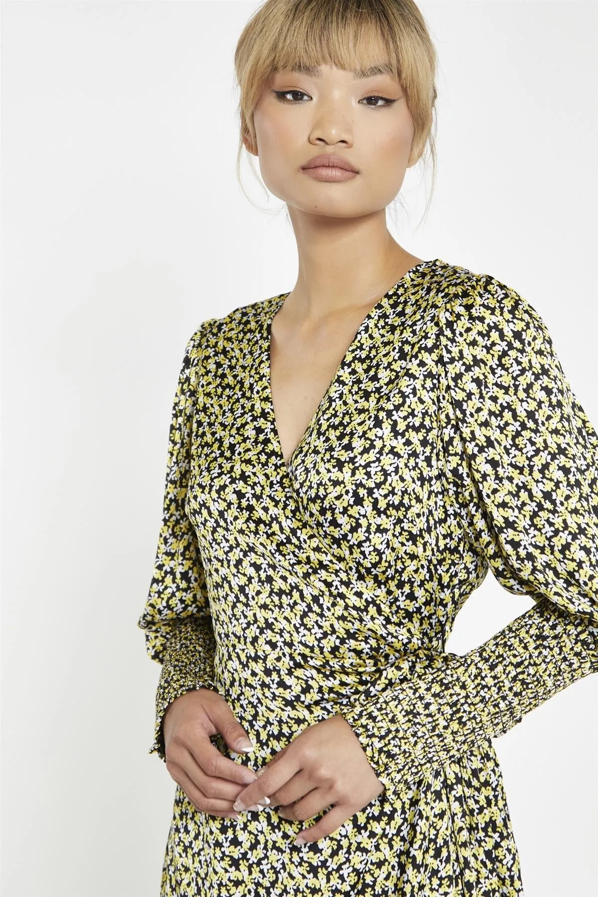 Yellow Splodgy-Floral Wrap Maxi-Dress sold by Glamorous product image thumbnail 2