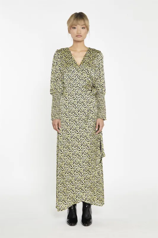 Yellow Splodgy-Floral Wrap Maxi-Dress made by Glamorous