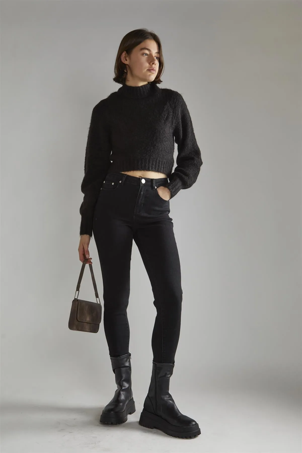 Black Crew Neck Crop-Jumper sold by Glamorous product image thumbnail 4