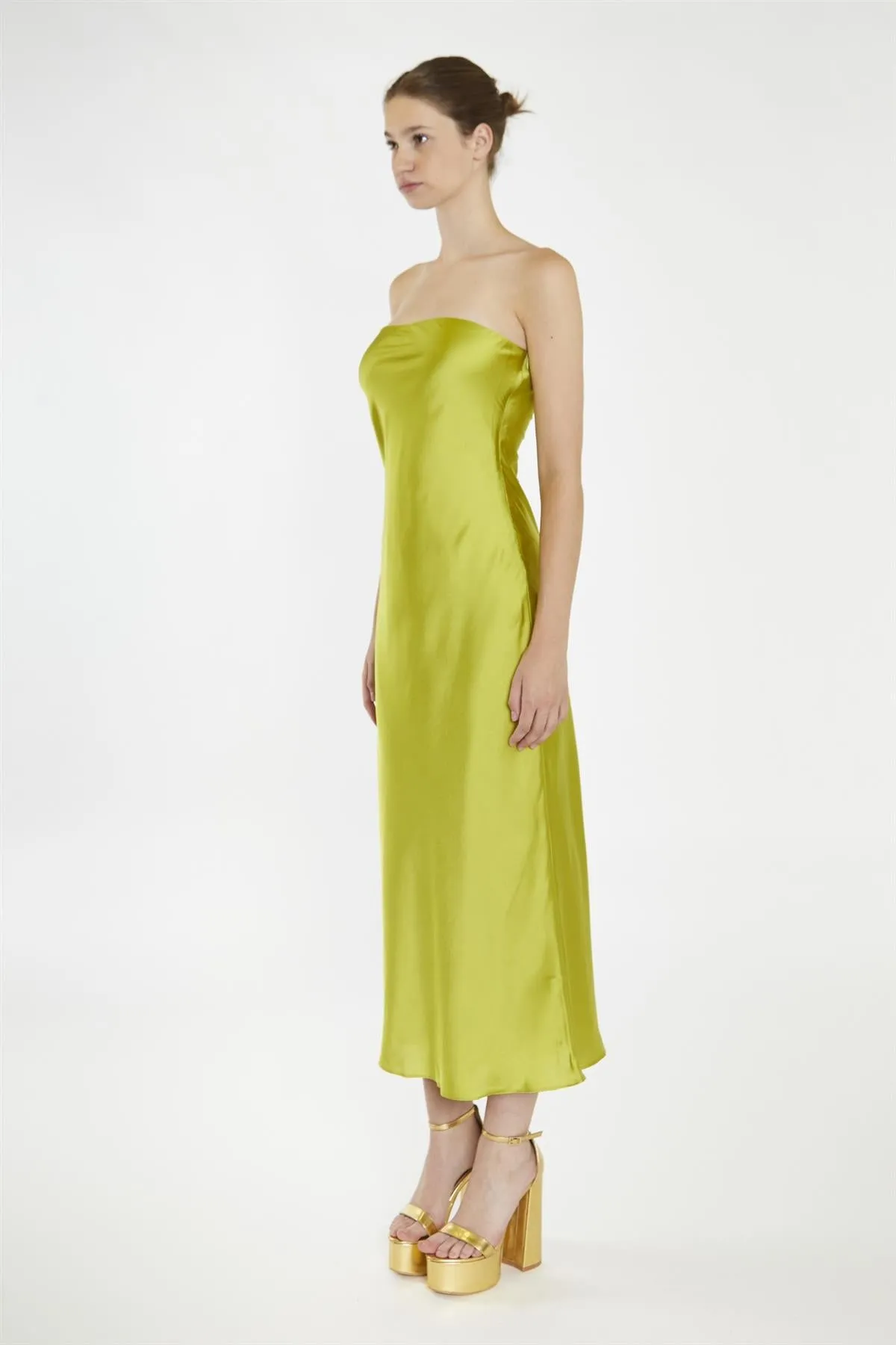 Citrus-Green Strapless Bias-Cut Midaxi-Dress sold by Glamorous product image thumbnail 4