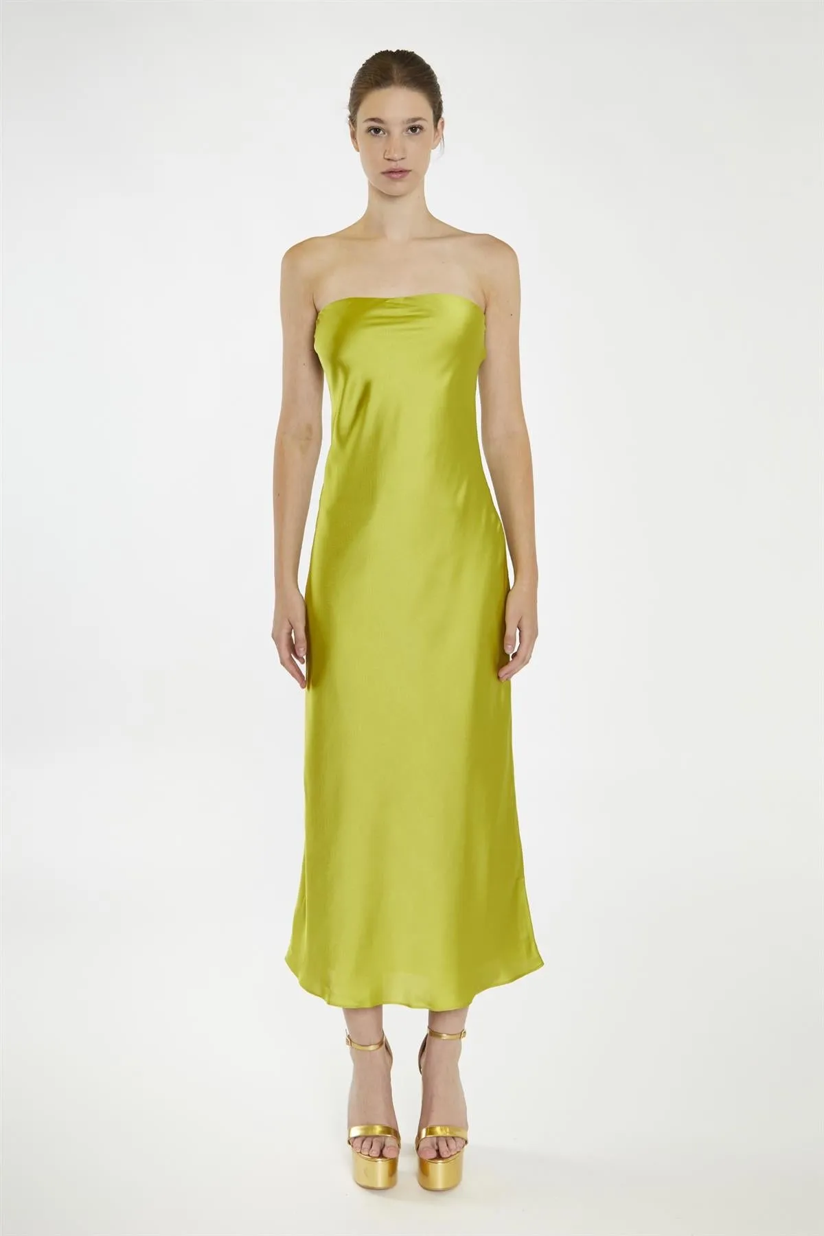 Citrus-Green Strapless Bias-Cut Midaxi-Dress sold by Glamorous