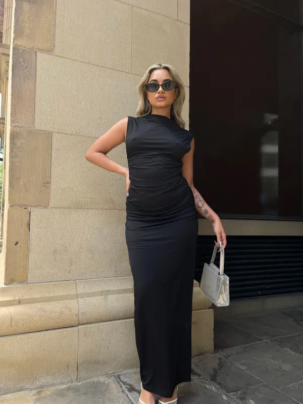 Black Ruched High-Neck Crop-Top sold by Glamorous