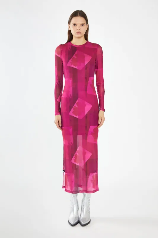 Pink-Block Mesh Crew-Neck Bodycon Maxi-Dress made by Glamorous