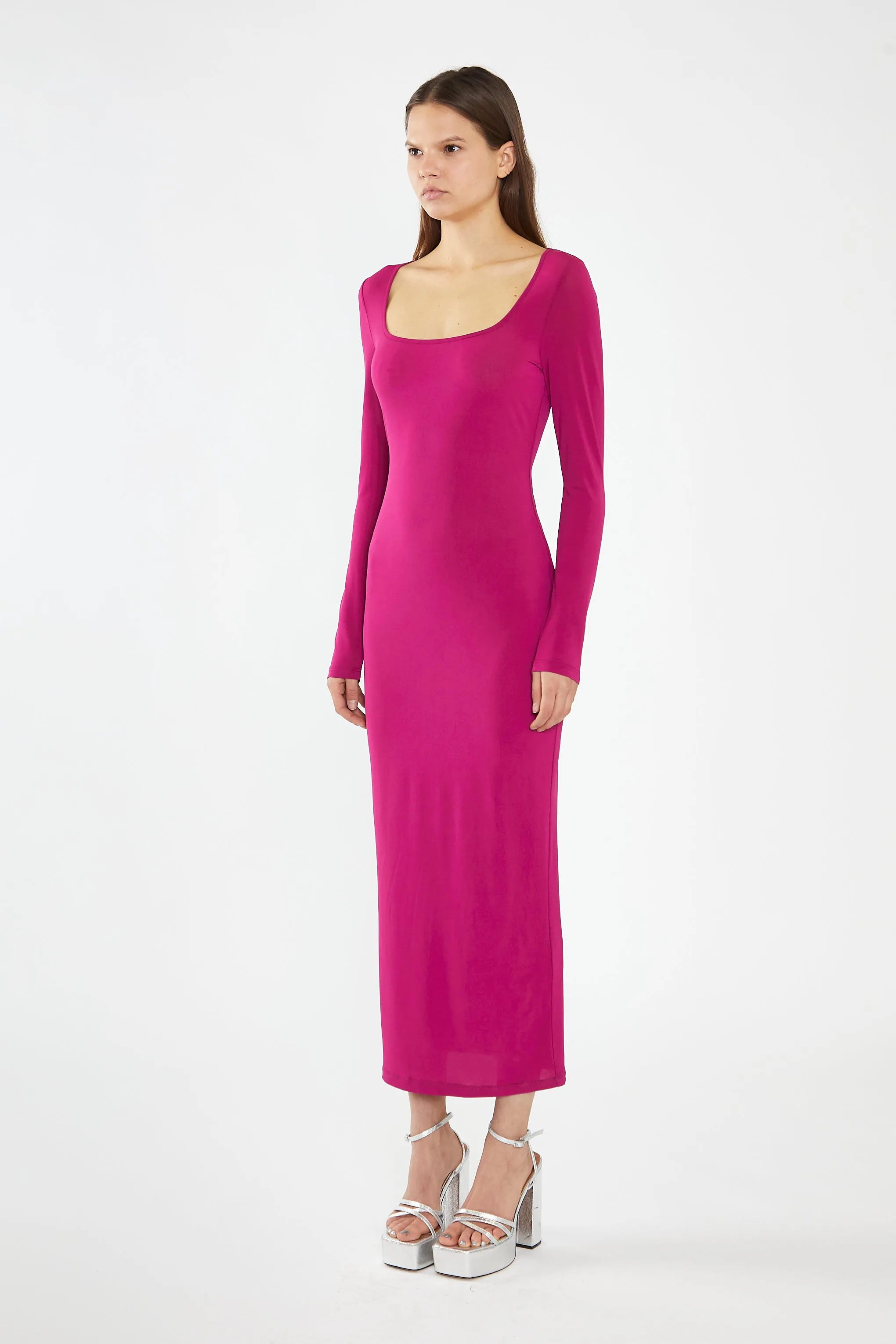 Fuchsia Square-Neck Bodycon Maxi-Dress sold by Glamorous product image thumbnail 4