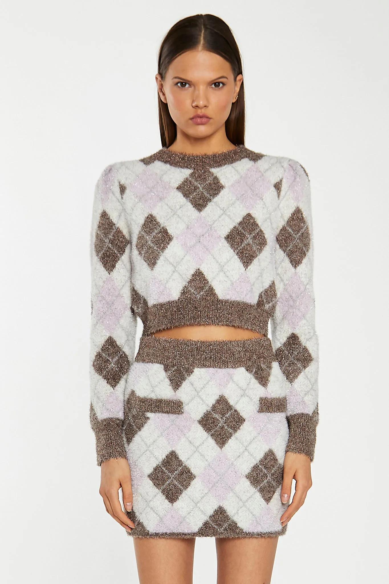 Brown Multi-Argyle Glitter Knit Mini-Skirt sold by Glamorous product image thumbnail 4