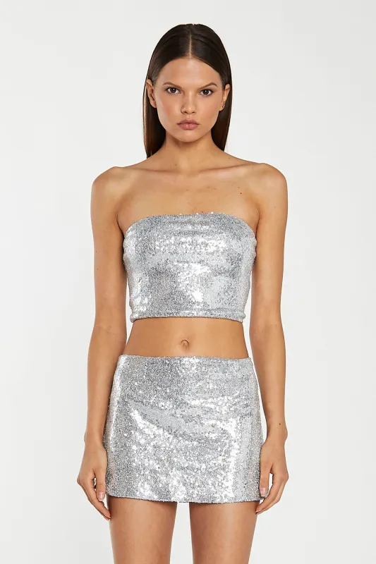 Silver-Sequin Peplum Mini-Skirt sold by Glamorous
