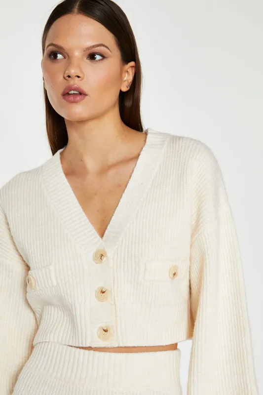 Dark-Cream Oversized Sleeve Crop-Cardigan sold by Glamorous