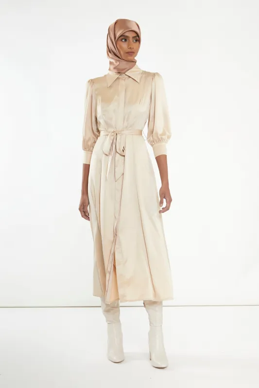 Sand Satin Midaxi Shirt Dress sold by Glamorous