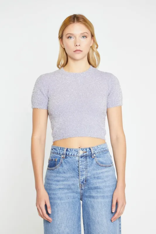Lilac-Glitter Short-Sleeve Knitted Top sold by Glamorous