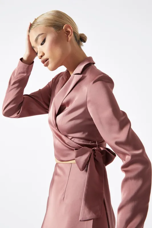 Dark-Rose Wrap-Front Crop-Blazer made by Glamorous
