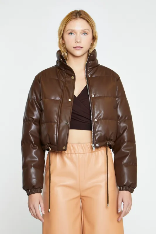 Brown PU Puffer Cropped-Jacket made by Glamorous