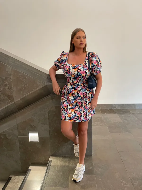 Glamorous Curve Floral Puff-Sleeve Mini Dress sold by Glamorous