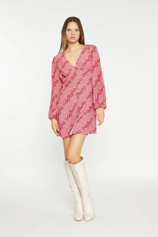 Digital-Wave Flower Long-Sleeve Mini-Dress sold by Glamorous